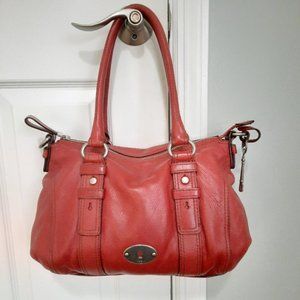 Fossil Vintage Red Distressed Leather Maddox Satchel Bag